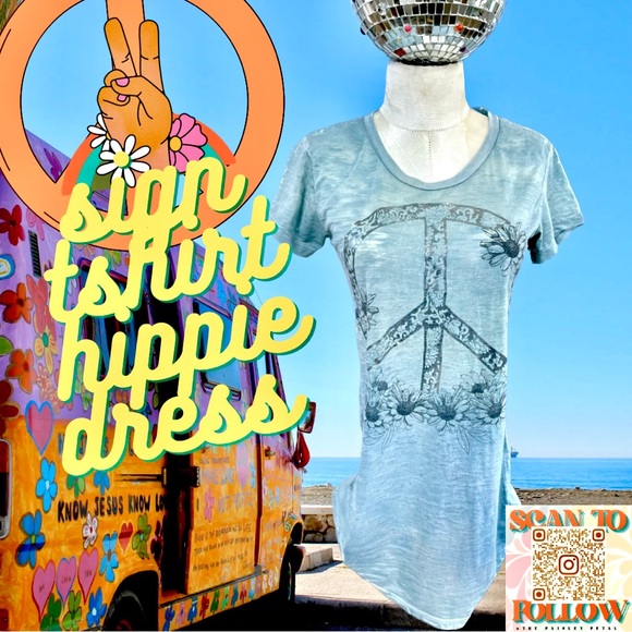 PEACE SIGN HIPPIE TSHIRT DRESS - Picture 1 of 5